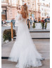 Beaded Ivory Lace Tulle Wedding Dress With Detachable Sleeves